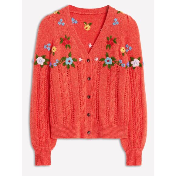 Boden Red Floral Embroidered Cardigan - Picture 1 of 7